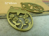 20 Antique Bronze Flower Oval Charm Pendant Rose 32*48mm