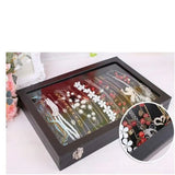 20 Hooks Necklace Tray Storage Box Jewelry Display Stackable Glass Top Lockable