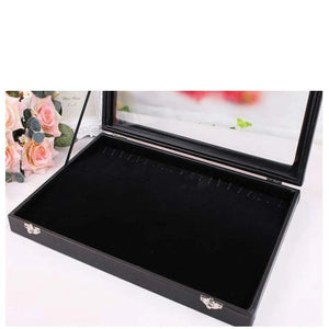 20 Hooks Necklace Tray Storage Box Jewelry Display Stackable Glass Top Lockable