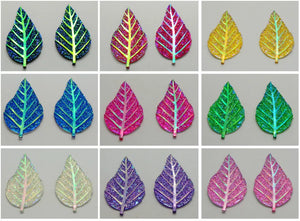 20 Mixed Flatback Resin Leaves Rhinestone Cabochons 52X28mm Craft
