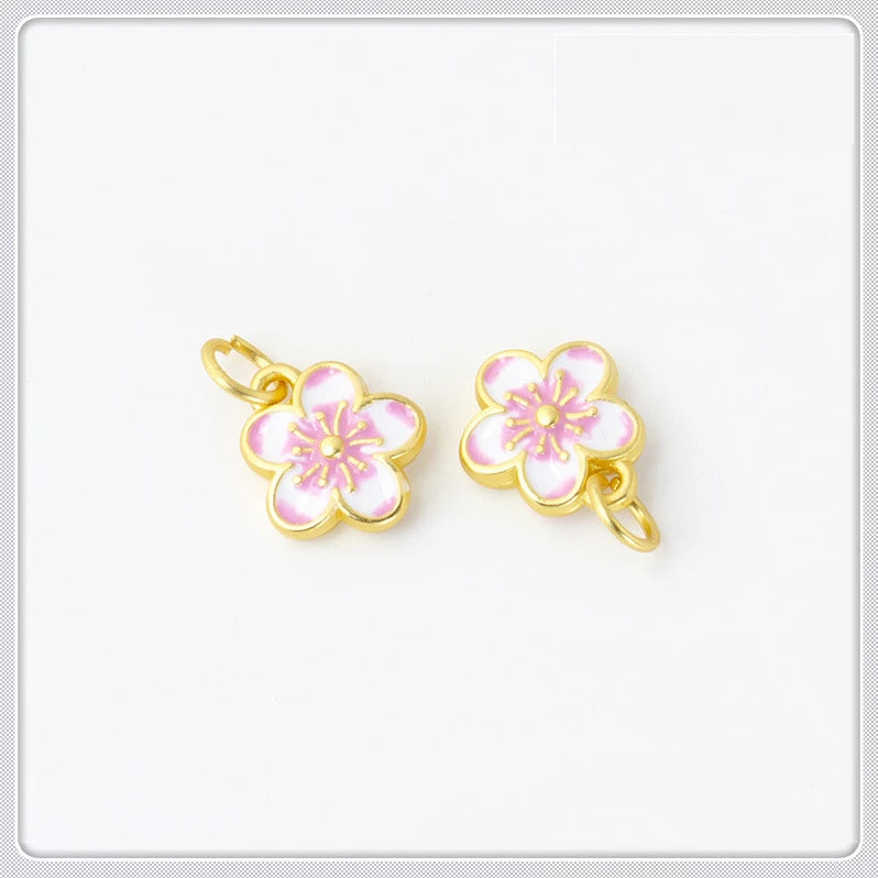 20 PCS 10x3mm Enamel Flower Charms for DIY Jewelry Making