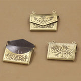 20 PCS 15x20mm Copper Envelope Flowers Locket Pendant Charm DIY Jewelry