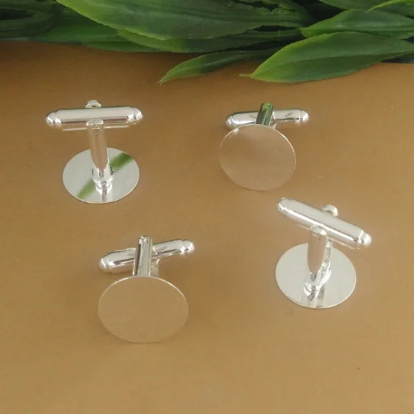 20 PCS 15mm Round Copper Cufflinks Silver Plated Blanks for Jewelry Making