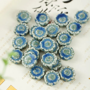 20 PCS 18x6mm Flowers Ceramic Beads DIY Round Flat Porcelain Spacer Beads