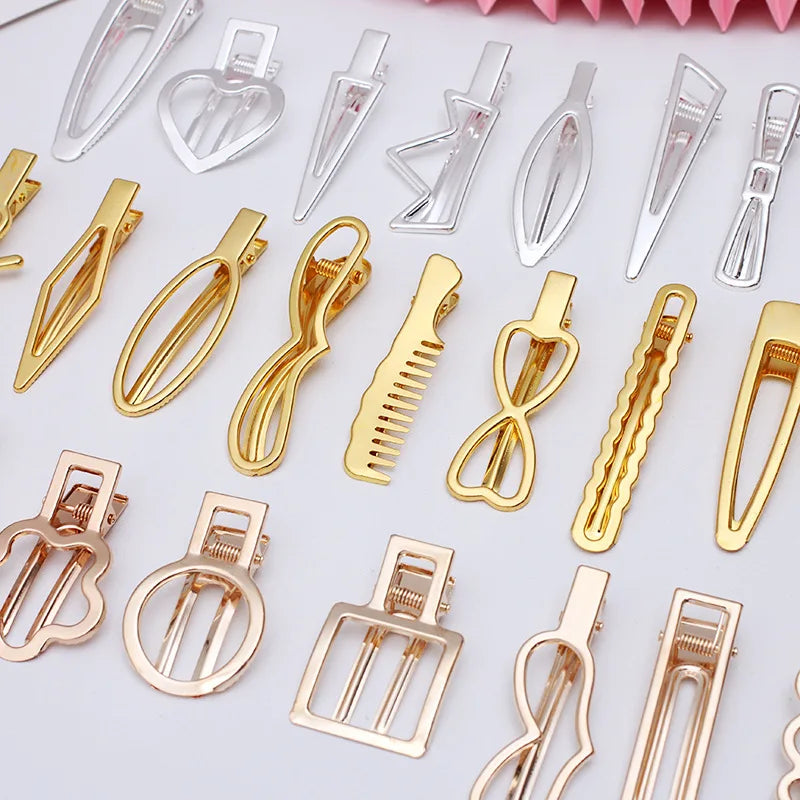 20 PCS Barrettes KC Gold Hollow Out Hair Clips for DIY Jewelry Making
