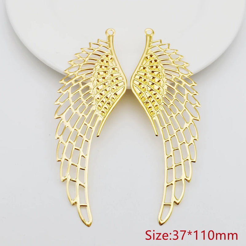 20 PCS 37X110mm K Metal Filigree Flowers Wing Charms Pendant