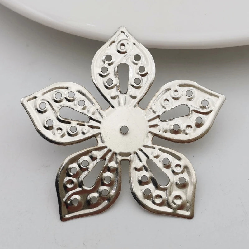 20 PCS 42mm Metal Filigree Flowers Slice Hair Accessories Base Setting