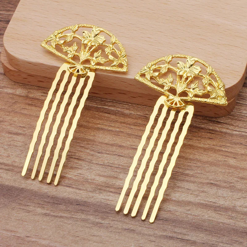 20 PCS Retro Metal Alloy Fan Hair Combs Base Gold/Silver Plated Flowers 5 Teeth