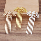 20 PCS Retro Metal Alloy Fan Hair Combs Base Gold/Silver Plated Flowers 5 Teeth