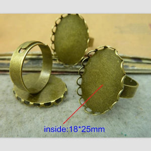 20 PCS Antique Bronze Filigree Rings Base with 18*25mm Oval Cup