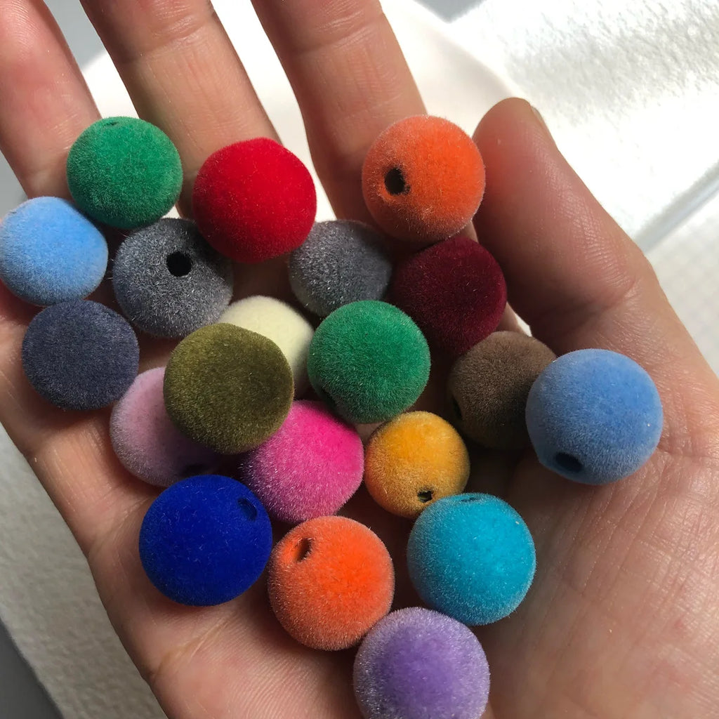 20 PCS Flocking Round Beads DIY Candy-colored Straight-hole Ball Beads