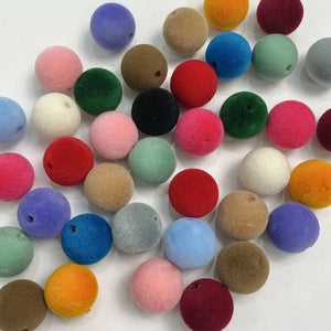 20 PCS Flocking Round Beads DIY Candy-colored Straight-hole Ball Beads