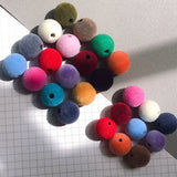20 PCS Flocking Round Beads DIY Candy-colored Straight-hole Ball Beads