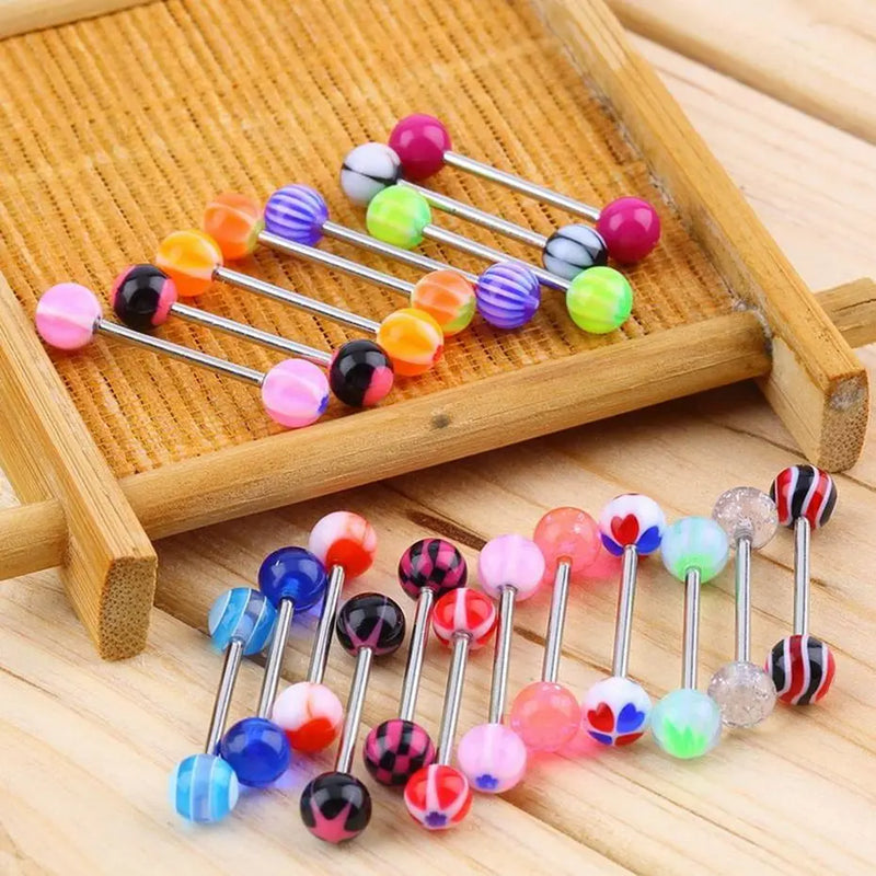 20 PCS Stainless Steel Tongue Stud Body Piercing Jewelry Mixed Double Acrylic