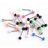 20 PCS Stainless Steel Tongue Stud Body Piercing Jewelry Mixed Double Acrylic