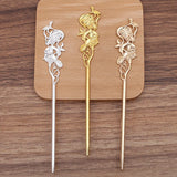 20 PCS Retro Hollow Out Flowers Hairpin Base Metal Alloy Hair Sticks