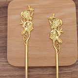 20 PCS Retro Hollow Out Flowers Hairpin Base Metal Alloy Hair Sticks