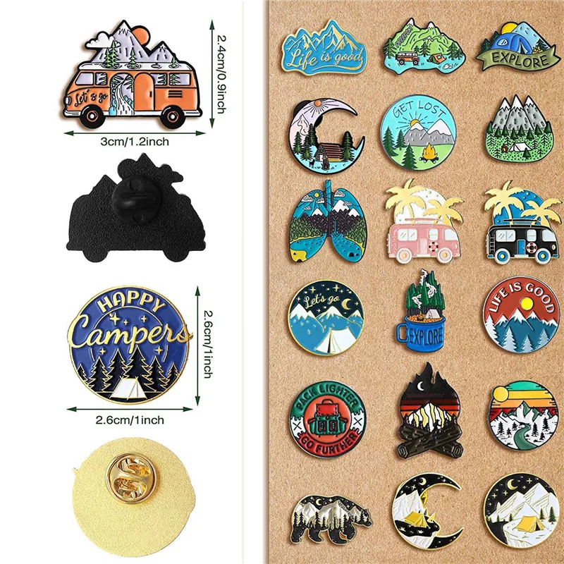 20-Pack Camping Enamel Pin Set Funny Outdoor Pins Vintage Lapel Pins