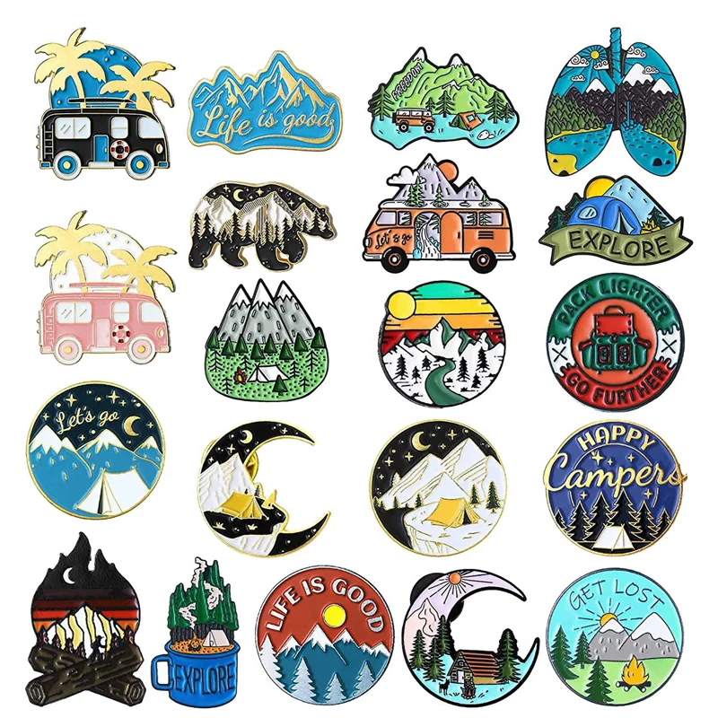 20-Pack Camping Enamel Pin Set Funny Outdoor Pins Vintage Lapel Pins