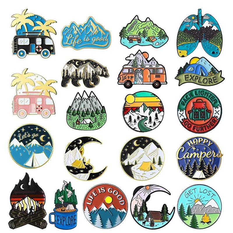 20-Pack Camping Enamel Pin Set Funny Camping Pins Vintage Lapel Pins