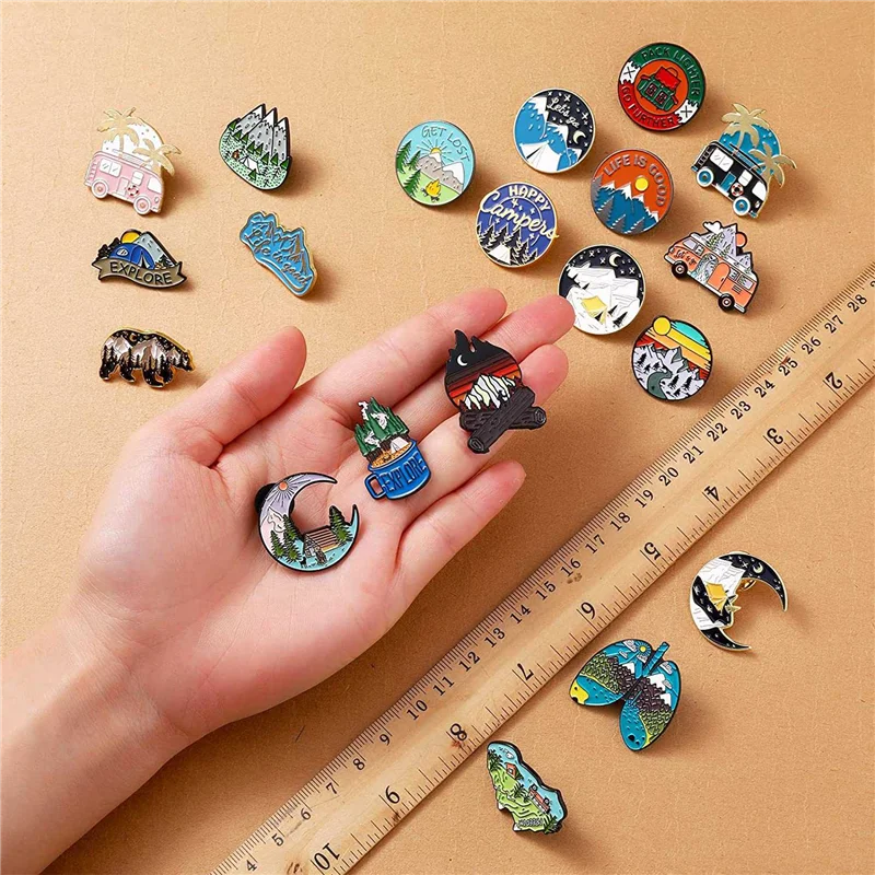 20-Pack Camping Enamel Pin Set Funny Outdoor Pins Vintage Lapel Pins