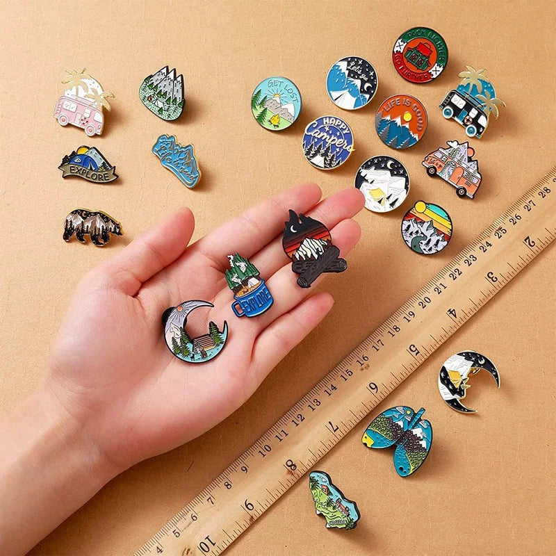 20-Pack Funny Camping Enamel Pins Set Vintage Lapel Pins