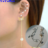 Butterfly Tassel Chain Asymmetric Clip Earrings Ear Cuff Rhinestone Jewelry