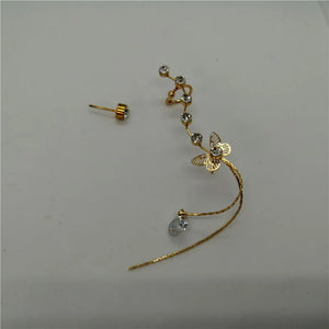 Butterfly Tassel Chain Asymmetric Clip Earrings Ear Cuff Rhinestone Jewelry