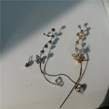 Butterfly Tassel Chain Asymmetric Clip Earrings Ear Cuff Rhinestone Jewelry