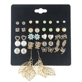 20 Pairs Rhinestone Flower Geometric Animal Earrings Set