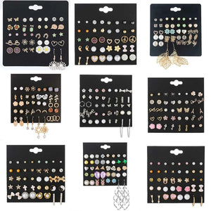 20 Pairs Rhinestone Flower Geometric Animal Earrings Set