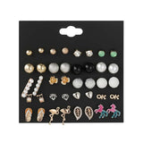 20 Pairs Rhinestone Flower Geometric Animal Earrings Set