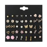 20 Pairs Rhinestone Flower Geometric Animal Earrings Set