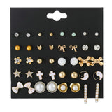20 Pairs Rhinestone Flower Geometric Animal Earrings Set