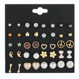 20 Pairs Rhinestone Flower Geometric Animal Earrings Set