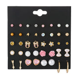20 Pairs Rhinestone Flower Geometric Animal Earrings Set