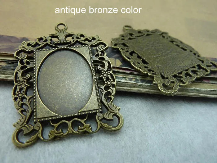 20 Pcs Flower Square Pendant Tray 18*25mm Oval Cabochon Frame Jewelry Supplies