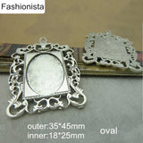 20 Pcs Flower Square Pendant Tray 18*25mm Oval Cabochon Frame Jewelry Supplies
