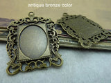 20 Pcs Flower Square Pendant Tray 18*25mm Oval Cabochon Frame Jewelry Supplies
