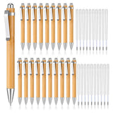 20 Pcs Bamboo Retractable Ballpoint Pen with Extra Refills, 1 mm Ink, Wooden Pen