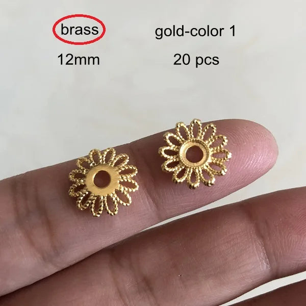 20 Pcs Brass Filigree Bead Caps 12mm - Flower Hollow Petals Metal Bead Cap