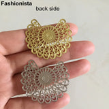20 Pcs Brass Filigree Flower Ornament 38x33mm Raw Steel-color Embellishment