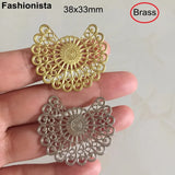 20 Pcs Brass Filigree Flower Ornament 38x33mm Raw Steel-color Embellishment