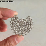 20 Pcs Brass Filigree Flower Ornament 38x33mm Raw Steel-color Embellishment