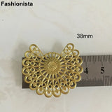20 Pcs Brass Filigree Flower Ornament 38x33mm Raw Steel-color Embellishment