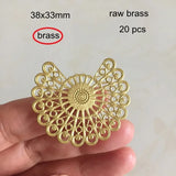 20 Pcs Brass Filigree Flower Ornament 38x33mm Raw Steel-color Embellishment