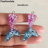 20 Pcs DIY Resin Mermaid's Tail Charms Flat Back Fish Tail Pendant