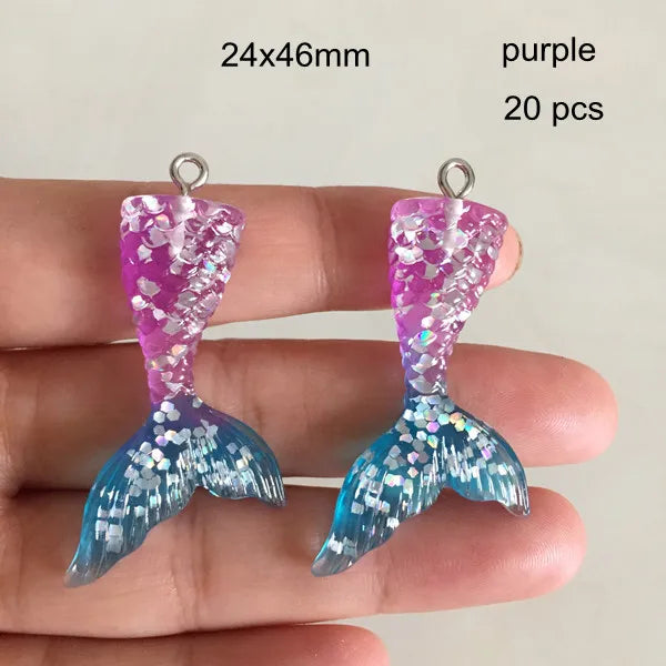 20 Pcs DIY Resin Mermaid's Tail Charms Flat Back Fish Tail Pendant