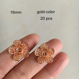 20 Pcs Filigree Brass Cast Flowers 16mm Silver 3D Flowers Bead Caps