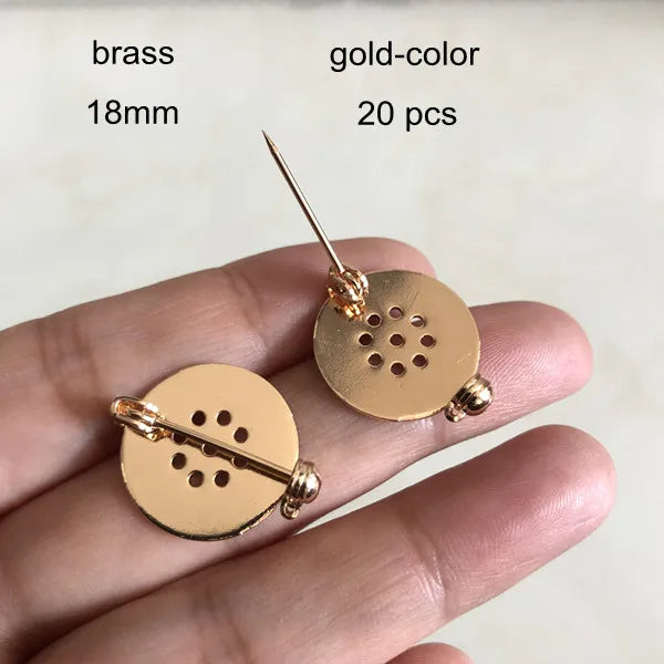 20 Pcs Gold Brass Round Tray DIY Brooch Base 18mm Handmade Jewelry Access